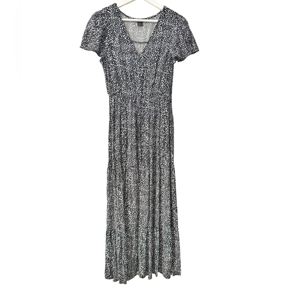 Fit and Flare Reverse Dalmatian Print Split Hem A-Line Dress Maxi S - Picture 3 of 7